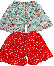 Ukal Combo (Pack of 2) Female Printed Cotton Comfortable Shorts for Women and Girls (Multi Color, Random Design)