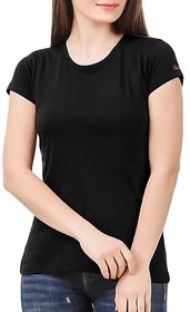 Solid Women Round Neck Black T-shirt