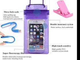 Lazywindow Waterproof Mobile Pouch, Mobile Stand And USB Flash light