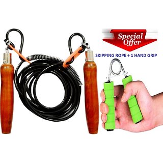 SUPER COMBO ADJUSTABLE WODDEN HANDELSKIPPING ROPE + 1 HAND GRIP