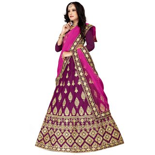 Deep Fashion Women's Embroidered Silk Semi stitched Lehenga Choli with Dupatta(Free size)-(Light Pink)