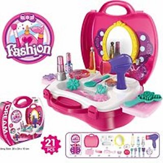 play make up case and cosmetic set, durable beauty kit hair salon with 20 pcs makeup accessories