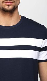 Tshirt Company Mens Black Striped 100% Cotton Round Neck T-Shirt