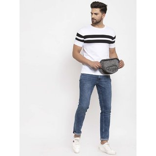 Tshirt Company Mens Black Striped 100% Cotton Round Neck T-Shirt