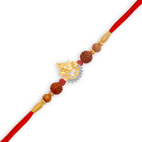 Vighnaharta Lord Ganesha Gold and Rhodium Plated CZ Rakhi - [VFJ1001RKG]