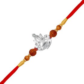 Vighnaharta Silver Mangalmurti CZ Rhodium Plated Alloy Rakhi for Lovely Brother - [VFJ1056RKG]