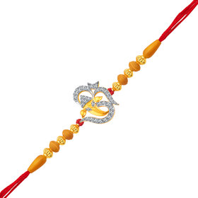 Vighnaharta Om Ganesh CZ Gold and Rhodium Plated Alloy Rakhi for Lovely Brother - [VFJ1025RKG]