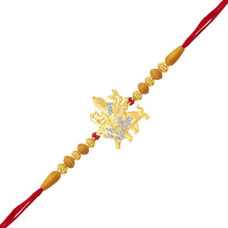 Vighnaharta Jai Ambe Mata CZ Gold and Rhodium Plated Alloy Rakhi for Lovely Brother - [VFJ1026RKG]