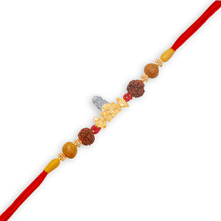 Vighnaharta Lord Tirupati Balaji Gold and Rhodium Plated CZ Rakhi - [VFJ1010RKG]