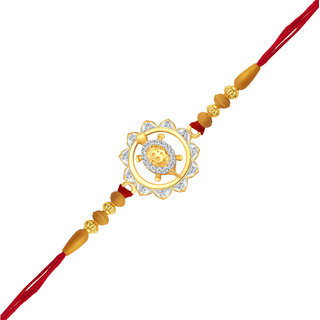 Vighnaharta Framing OM Tortoise CZ Rhodium Plated Alloy Rakhi for Lovely Brother - [VFJ1065RKG]