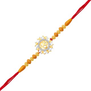 Vighnaharta Divine Om CZ Gold and Rhodium Plated Alloy Rakhi for Lovely Brothers - [VFJ1085RKG]