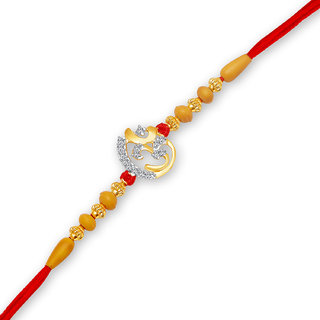 Vighnaharta Omanand Gold and Rhodium Plated CZ Rakhi - [VFJ1006RKG]