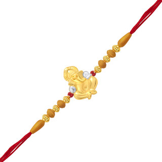 Vighnaharta Shri Bhalchandra Gold and Rhodium Plated Alloy Rakhi for Lovely Brother - [VFJ1035RKG]