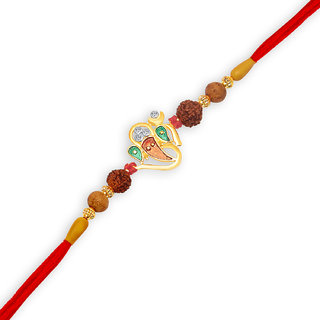 Vighnaharta Omkara Gold and Rhodium Plated CZ Rakhi - [VFJ10002RKG]