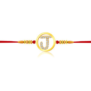 Vighnaharta Initial 'J' Alphabet Rakhi CZ Gold Plated Alloy Rakhi  [VFJ1099RKG]