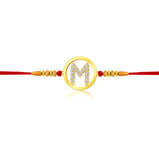 Vighnaharta Initial 'M' Alphabet Rakhi CZ Gold Plated Alloy Rakhi  [VFJ1101RKG]