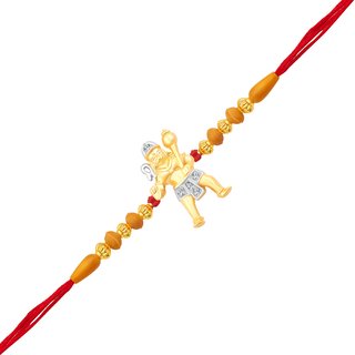 Vighnaharta Lord Maruti CZ Gold and Rhodium Plated Alloy Rakhi for Lovely Brothers - [VFJ1081RKG]