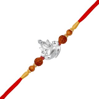Vighnaharta Silver Mangalmurti CZ Rhodium Plated Alloy Rakhi for Lovely Brother - [VFJ1056RKG]