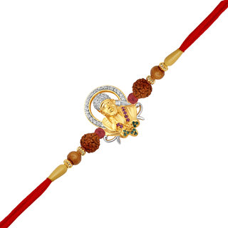 Vighnaharta Shirdi ke Sai Baba CZ Gold and Rhodium Plated Alloy Rakhi for Lovely Brother - [VFJ1045RKG]