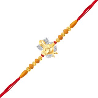 Vighnaharta Shurpkarna Ganesha CZ Gold and Rhodium Plated Alloy Rakhi for Lovely Brothers - [VFJ1084RKG]