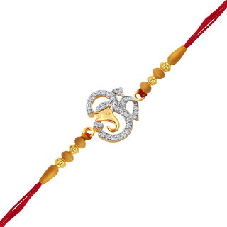 Vighnaharta Om Ganesha CZ Gold and Rhodium Plated Alloy Rakhi for Lovely Brother - [VFJ1052RKG]