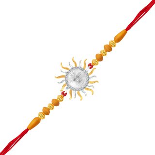 Vighnaharta Silver Lord Surya CZ Rhodium Plated Alloy Rakhi for Lovely Brother - [VFJ1057RKG]