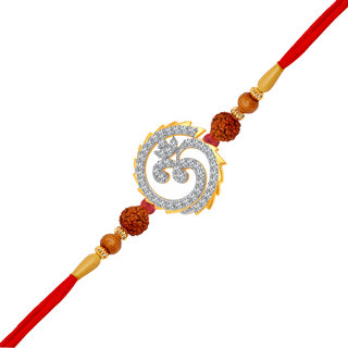 Vighnaharta Om Chakra CZ Gold and Rhodium Plated Alloy Rakhi for Lovely Brother - [VFJ1021RKG]