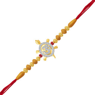 Vighnaharta Om Tortoise CZ Gold and Rhodium Plated Alloy Rakhi for Lovely Brother - [VFJ1051RKG]