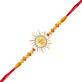 Vighnaharta Lord Surya Dev CZ Gold and Rhodium Plated Alloy Rakhi for Lovely Brother - [VFJ1028RKG]