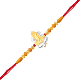 Vighnaharta Dhumravarna Ganesha Gold and Rhodium Plated Alloy Rakhi for Lovely Brothers - [VFJ1082RKG]