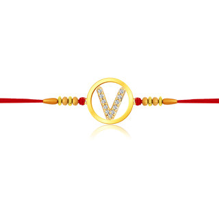 Vighnaharta Initial 'V' Alphabet Rakhi CZ Gold Plated Alloy Rakhi  [VFJ1106RKG]