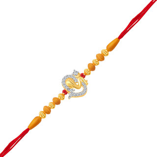 Vighnaharta Om Gannathaya Gold and Rhodium Plated CZ Rakhi - [VFJ1016RKG]