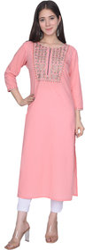 pink color kurti with latest design of embroidery 100 cotton