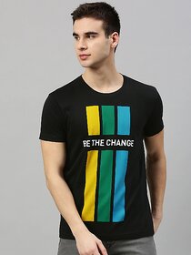 Odoky Black Tshirt Yellow Green Sky Print Be The Change Nr