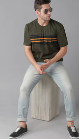 Odoky Olive Black &Orange Round Neck T-Shirt For Men