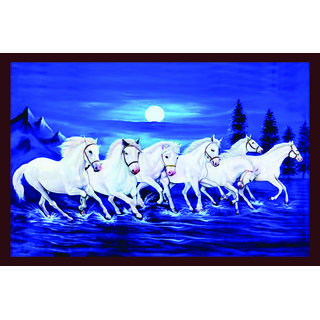 Style Ur Home -  White Seven Running Horses Wall Art - 12 X 18 - Vinyl Non Tearable High Quality Vastu Complaint Wall Poster.