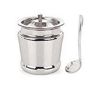 (new ghee pot) Stainless Still Gheedani with Spoon 200ml Silver