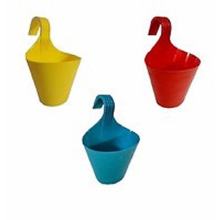 Hooked Hanging Planters for Plants Railing Flower pots (Set of 3)