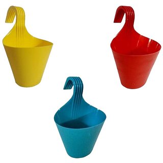 Hooked Hanging Planters for Plants Railing Flower pots (Set of 3)