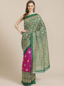 SVB Saree Pink And Green Art Silk Saree With Blouse