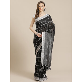 SVB Saree Black Colour Chanderi Saree With Tassels