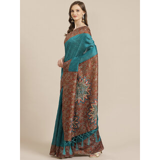 SVB Saree Blue Colour Kalamkari Art Silk Printed Saree With Tassels