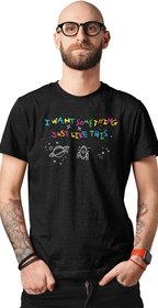 Zooks Mens Black Printed 100% Cotton Round Neck T-Shirt