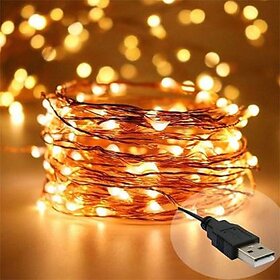 Copper String LED light 5 MTR 50 LED USB Operated Decorative Lights 208.66 inch Yellow Rice Lights  (Pack of 1)
