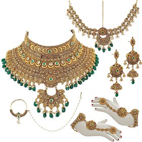 Lucky Jewellery Bridal Dulhan Designer Pearl Stone Wedding Set 7 pcs. for Girls  Women