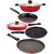 Nirlon Non-Stick 5 Piece Kitchen Cooking Combo Set with Stainless Steel Lid, Red & Black