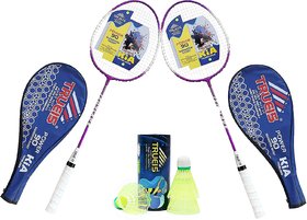 Scorpion 2PC KIA Badminton Racquet Blue Cover with 3PC Ultra Shuttlecock