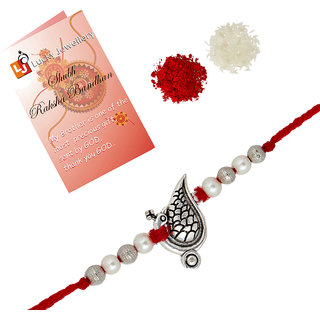 Lucky Jewellery 18K GoldPlated  Rakhi Silver Oxidised Rakhe Boho Collection Rakhee Bracelet for Bro Rakshasutra