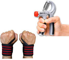 Wrist Support Band with Thumb Loop for Gym With Adjustable Hand Grip Strengthener Hand Gripper Combo