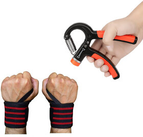 Wrist Support Band with Thumb Loop for Gym With Adjustable Hand Grip Strengthener Hand Gripper Combo